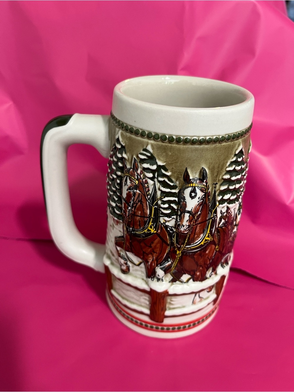 Ceramarte Brazil Budweiser Clydesdales Holiday Stein